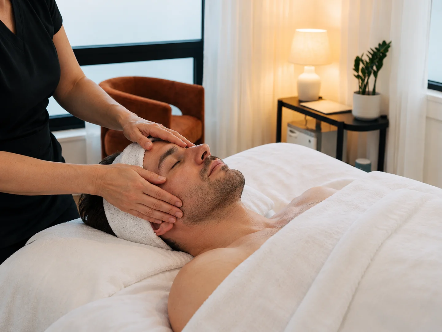 Relaxing facial massage for a male client